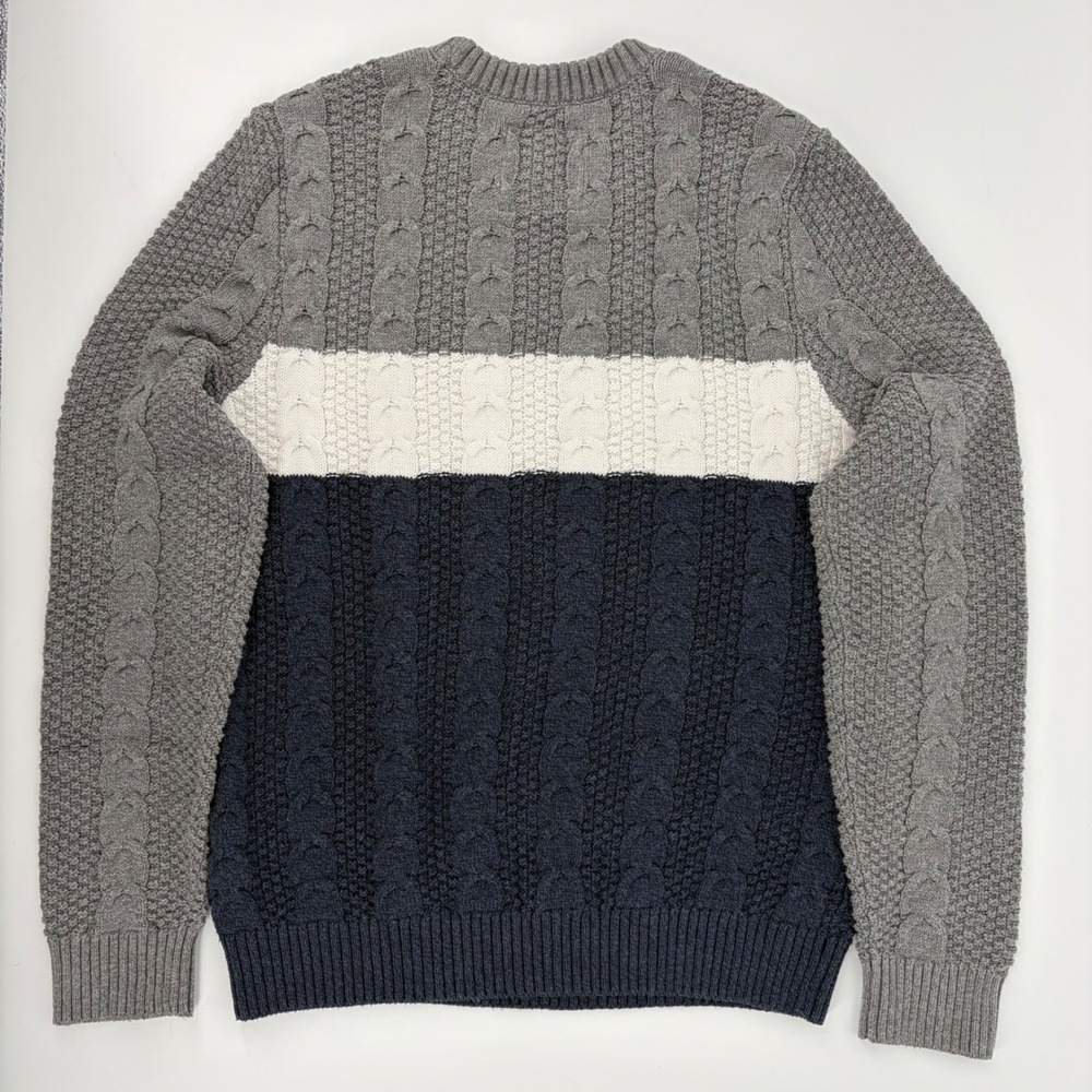 Hollister Sweater Cable Knit Colorblock Grey White Navy Preppy Small Cozy Comfy - Picture 6 of 8